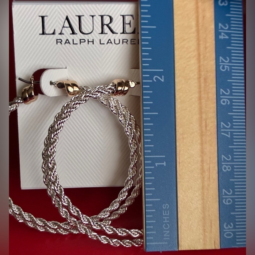 Ralph Lauren Silver and Gold Twisted Hoop Earrings - Picture 7 of 7